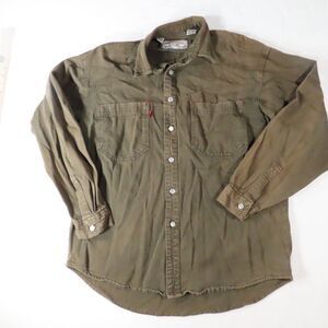 Jordin Vintage 1970s Mens M Olive Green Long Sleeve Cotton Button Down Shirt